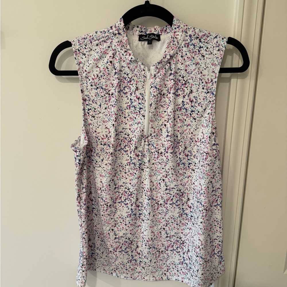 Bad Birdie Sleeveless White Cream Blouse with Mandarin Collar